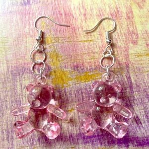 Clear pink bear earrings 🐻